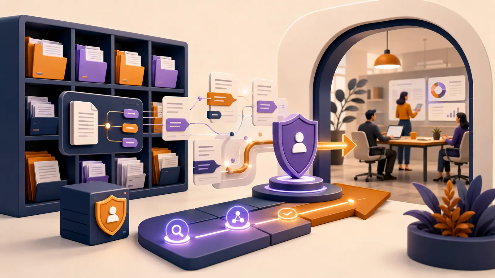 Bounded AI agent workflow coordinating approved tools and human review.